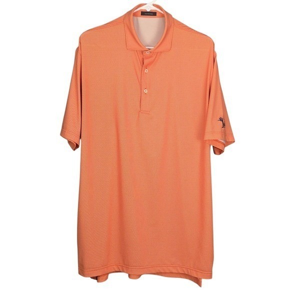 Turtleson Men's Golf Polo Shirt Large Orange Checkered Print Performance Stretch - Picture 2 of 9